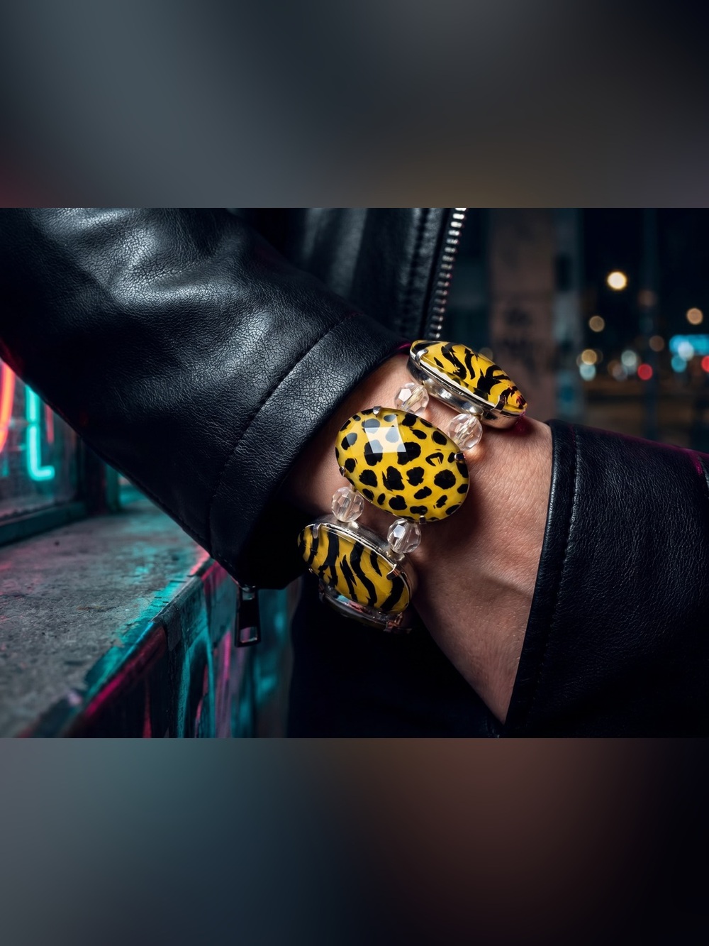 Animal Print Stretch Bracelet | Zebra & Leopard Statement Bracelet